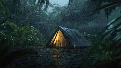 Rain-soaked jungle camp