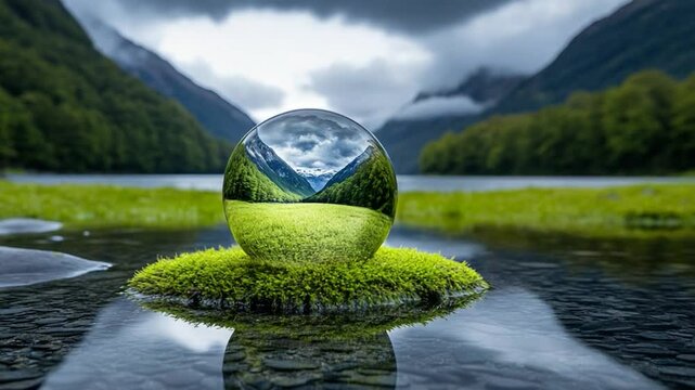 Crystal Ball Reflecting Serene Mountain Lake