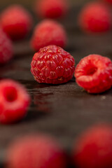 collected amount of ripe raspberries is red, close up