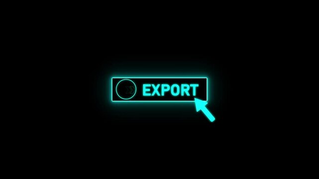 Glowing neon red color white text cursor animation. design is export button vector sign, symbol, pointing towards download button in looping with transparent background.