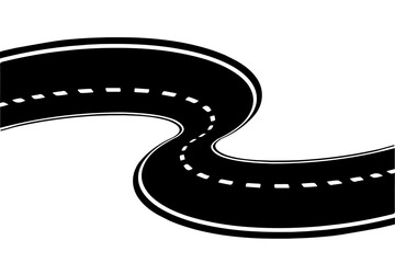 Winding curves or curvy road. Isolated on transparent background. Winding or twisting road from top view. Bending roads and highways. Vector illustration