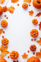 Autumnal pumpkins and leaves frame