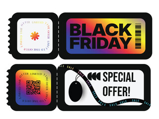 Futuristic Cyber Monday, Black Friday Sale Banners, Gradient and Bold Typography Design for Marketing Promotions, Sticker Design 