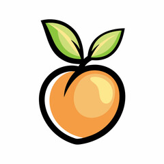 Peach Fruit Vector Logo with Green Leaves.