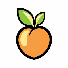 Peach Fruit Vector Logo with Green Leaves.