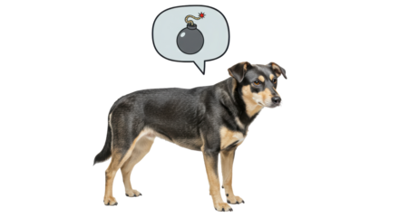 Isolated Dog with Bomb Thought