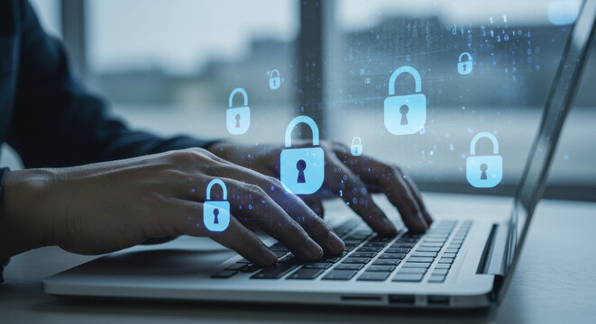  Cyber Security: Protecting Data with Encrypted Laptop. Digital Security, Online Safety, and Secure Computing.