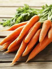 fresh carrot bunch on wooden background. AI Generative