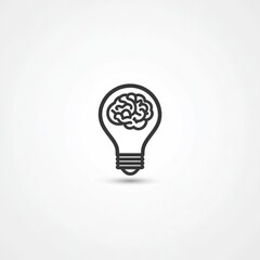 Simple line icon, lightbulb with brain inside, on light gray background