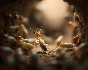 Termite colony in an organic underground tunnel