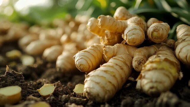 Harvesting Fresh Ginger Root: Natural Culinary Spice on the Soil