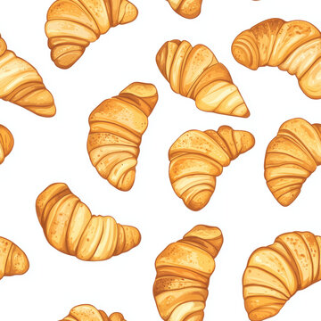 paris pattern croissants backgroundcroissant seamless white