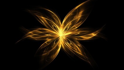 Golden fractal flower bursts from black void