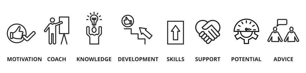Banner coaching concept. Keywords and pictogram

