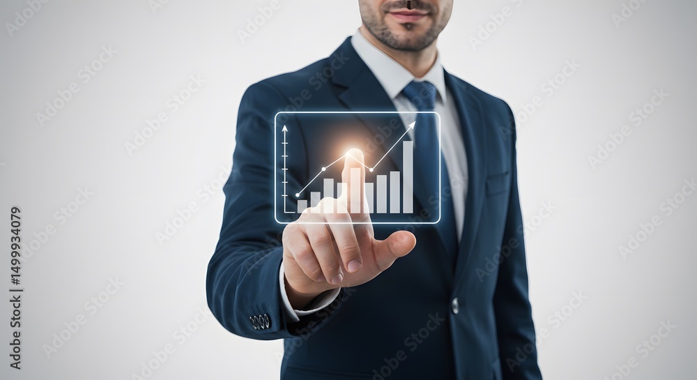 Aufkleber a businessman interacting with futuristic technology analyzing growth charts and data visualization 