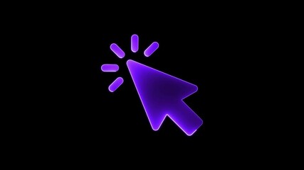 Cursor icon animation by purple color neon mask glow on black background. - Powered by Adobe