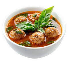 Meatball soup in white bowl isolated on transparent background