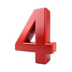 Obraz premium Glossy red number four isolated on transparent background