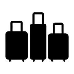 Three black suitcases of varying sizes are standing next to each other
