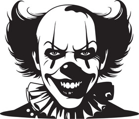 Clown face creepy smile black and white vector head icon
