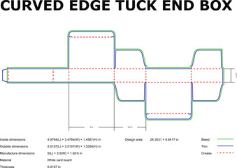 Curved edge tuck end box packaging template die cut design