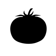 Simple black and white silhouette illustration of a fresh ripe tomato