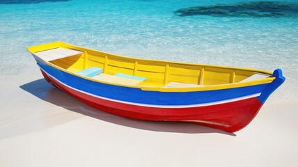 Fototapeta premium Vibrant Rowboat on a Pristine Beach