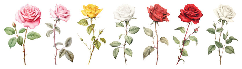 Fototapeta premium PNG rose branch drawing art illustration transparent background.