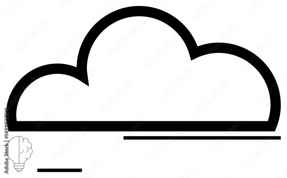 Aufkleber outline of a cloud with clean, bold lines and a small lightbulb signifying ideas. ideal for technolo