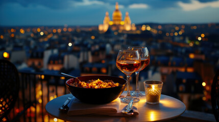 paris nighttime view cityscape food glass