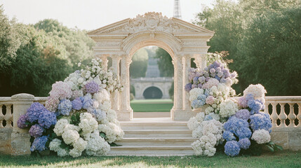 paris photograph stone archway lavender hydrangeas