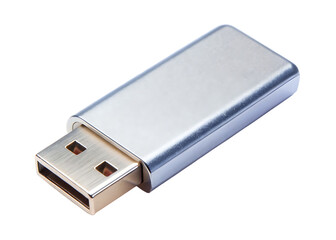 silver modern USB flash drive isolated on white background, PNG