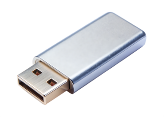 silver modern USB flash drive isolated on white background, PNG