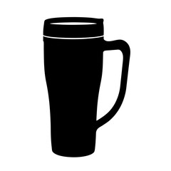 Stylized black and white illustration of a coffee mug with handle