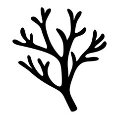 Stylized black seaweed illustration on a white background, simplistic design concept