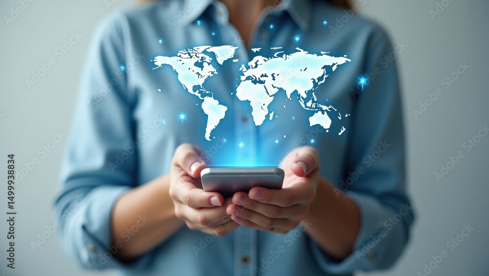 Poster global connectivity displayed on a mobile device.
