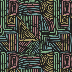 Trendy aesthetic abstract seamless pattern with geometric print. Minimalistic Organic brush stroke, ink texture. Simple design for wallpaper, textile, wrapping, packing, fabric, branding, decoration.