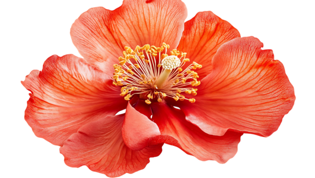 Beautiful coral flower blossom, detailed petals  isolated on transparent background	