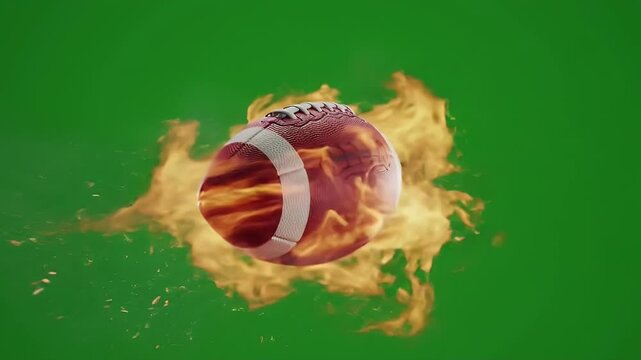 Fiery Football American Football engulfed in flames, burning passion, intense action, dramatic sport