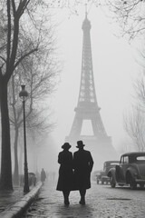 paris photograph eiffel mist silhouettes people