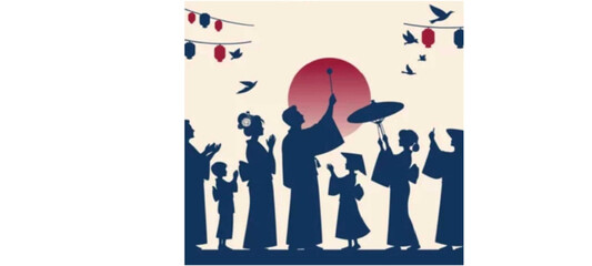 People holding umbrella and magic sticks praying in black costume 