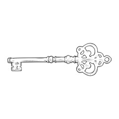 vector line art drawing illustration of a antique key