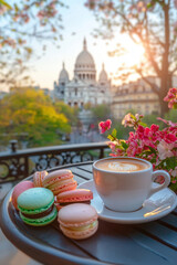 paris coffee plate macarons table latte