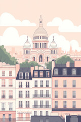 paris illustration cityscape heart background prominent