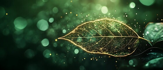 Golden leaf, green bokeh, nature