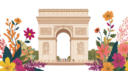 paris illustration triomphe monument variety flowers