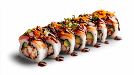 Sushi Roll with Sauce on Transparent Background