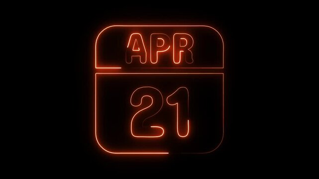 Glowing neon 21 april icon isolated on black background.a neon sign with a calendar that says "21 DAYS". HD Video motion graphic animation