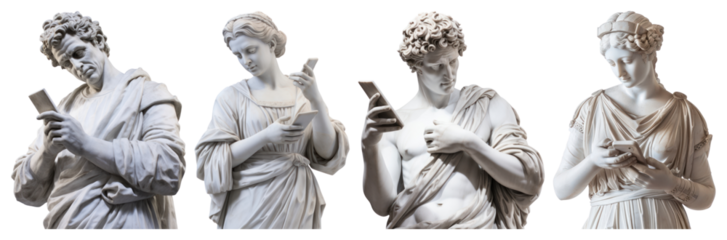 PNG Greek sculpture woman holding phone art communication smartphone transparent background.