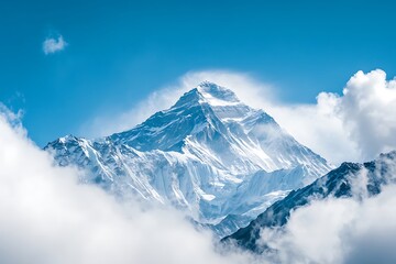 Beautiful landscape of Himalayas mountains in the clouds with blue sky